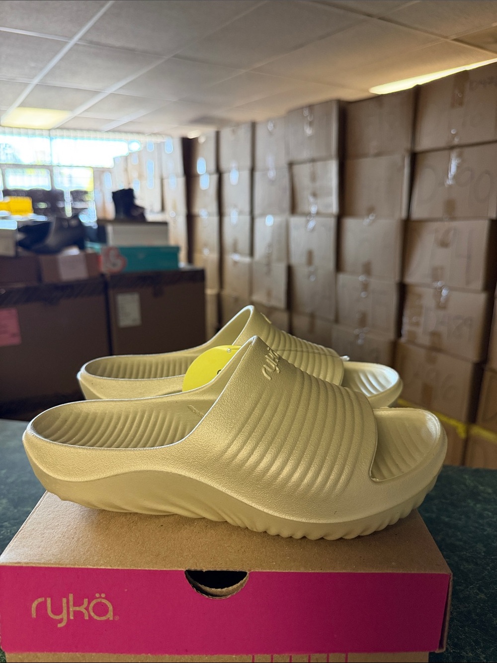 Ryka Metallic Gold Slide Sandals - Pale Gold
